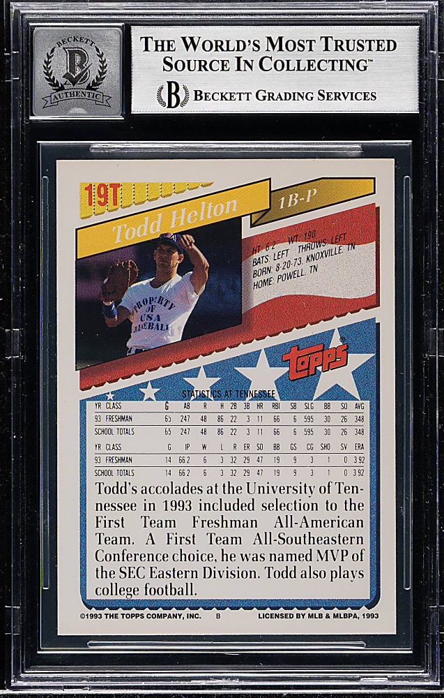 Signed 1993 Topps Traded #19T Todd Helton Rookie Beckett GEM MINT 10