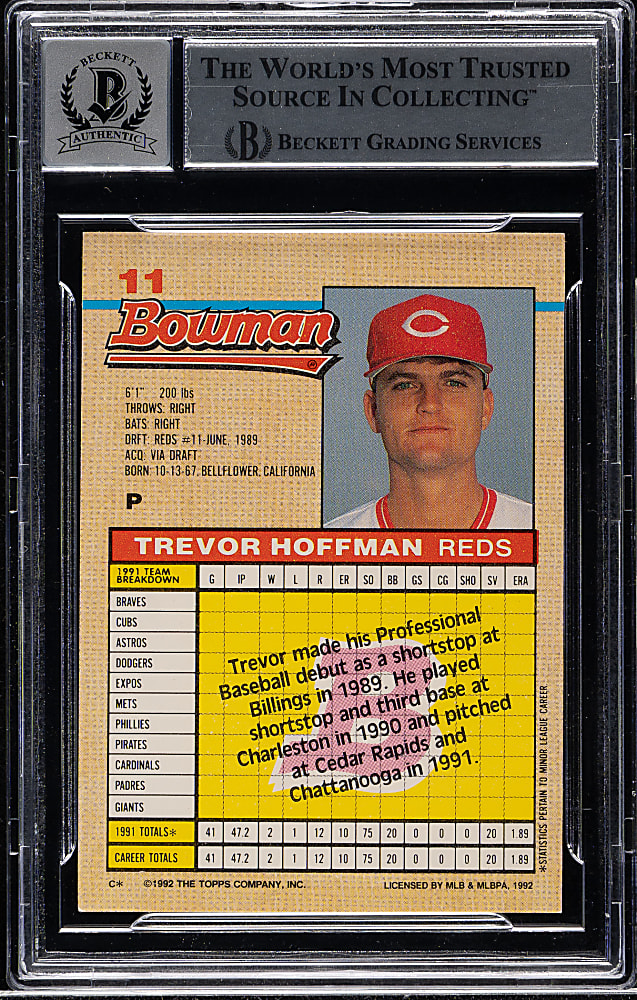 Signed 1992 Bowman #11 Trevor Hoffman Rookie Beckett GEM MINT 10