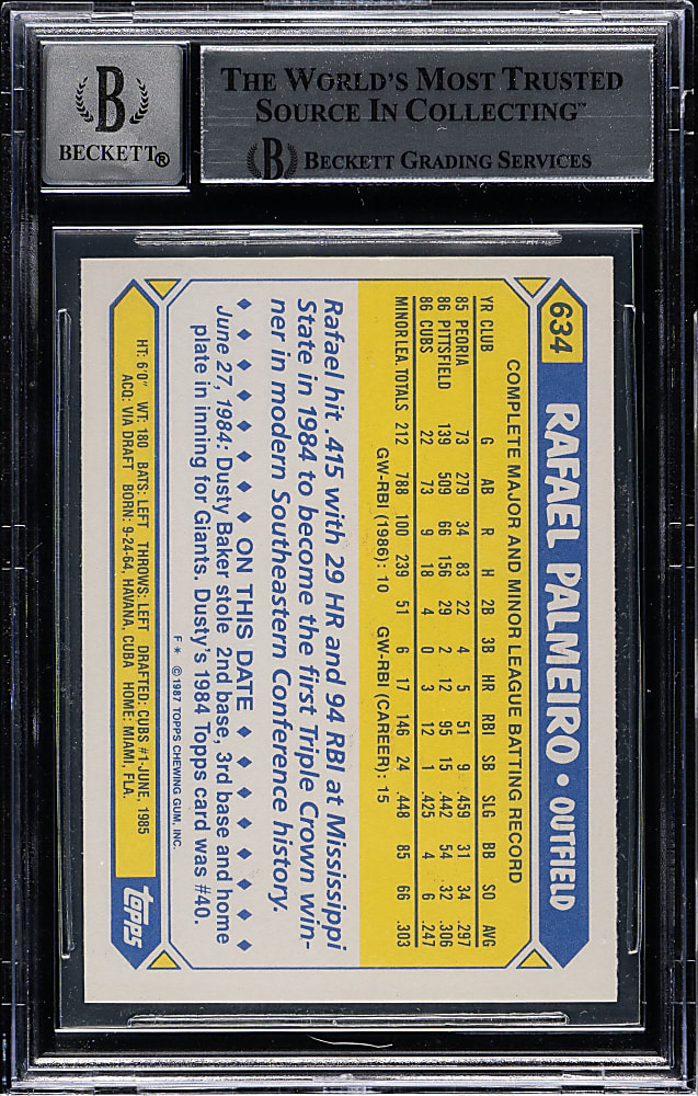 Signed 1987 Topps Tiffany #634 Rafael Palmeiro Rookie Beckett GEM MINT 10
