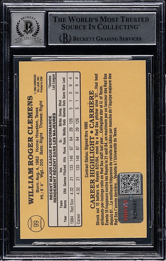 Signed 1985 Leaf Donruss #99 Roger Clemens Rookie Beckett GEM MINT 10