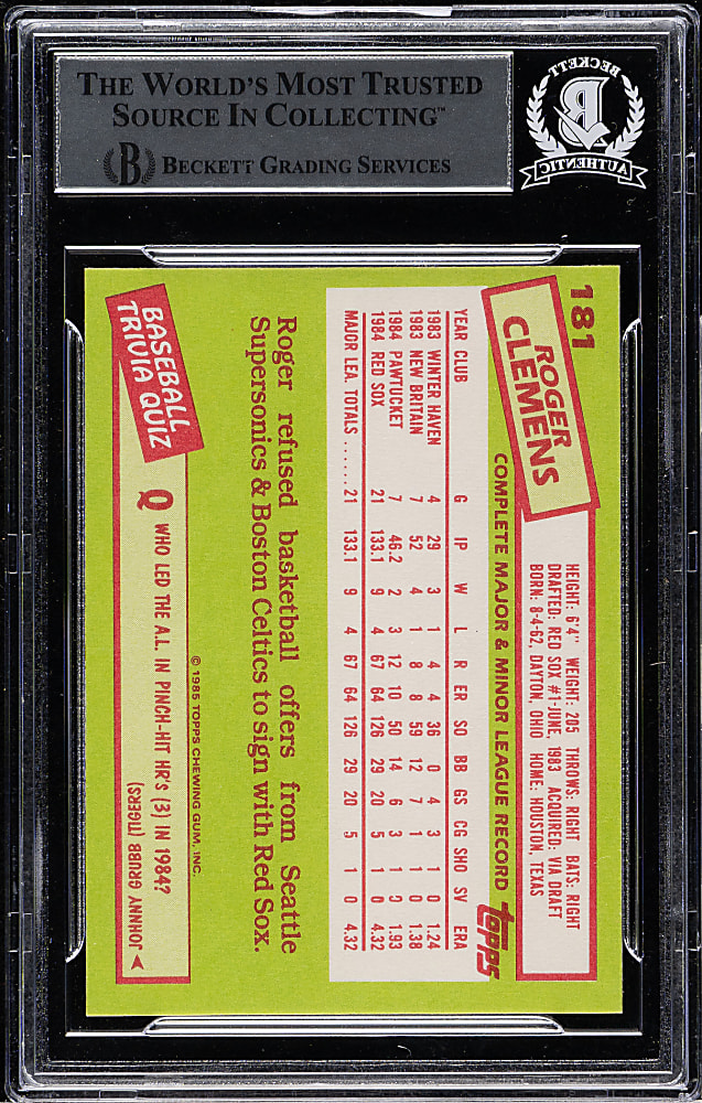 Signed 1985 Topps Tiffany #181 Roger Clemens - Beckett