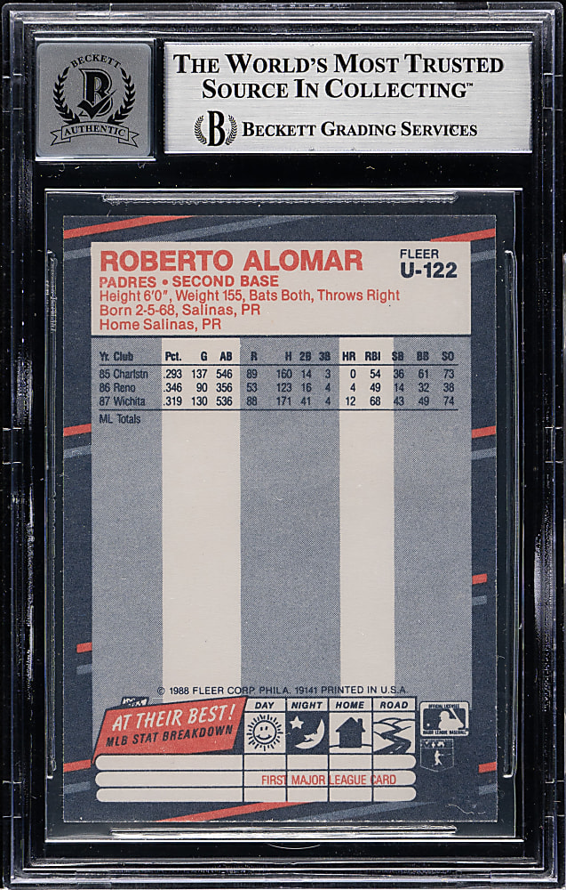 Signed 1988 Fleer Update #U122 Roberto Alomar Rookie Beckett GEM MINT 10