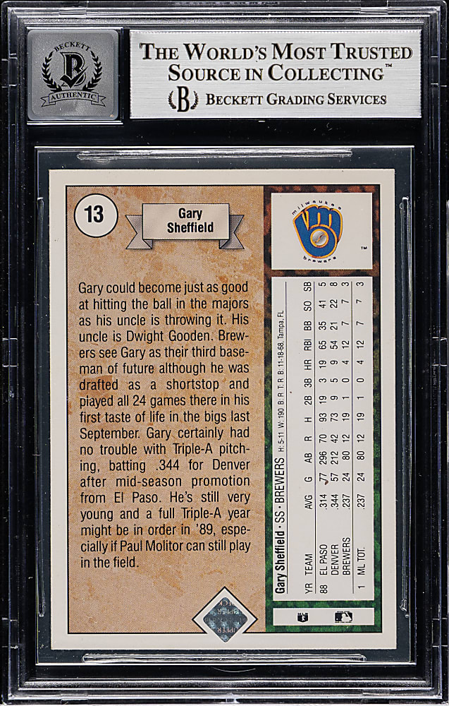 Signed 1989 Upper Deck #13 Gary Sheffield Rookie Beckett GEM MINT 10