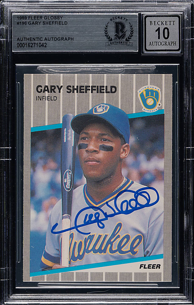Signed 1989 Fleer Glossy #196 Gary Sheffield Rookie Beckett GEM MINT 10