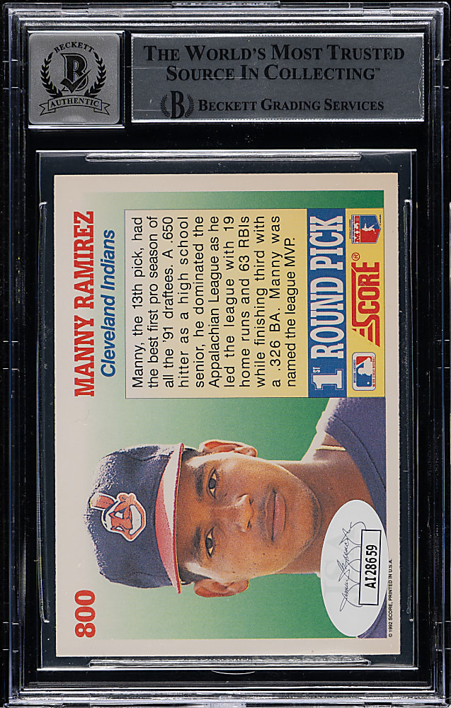 Signed 1992 Score #800 Manny Ramirez Rookie Beckett GEM MINT 10