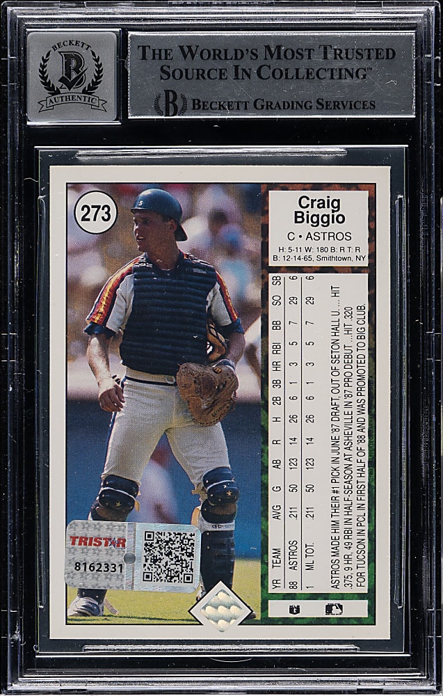 Signed 1989 Upper Deck #273 Craig Biggio Rookie Beckett GEM MINT 10