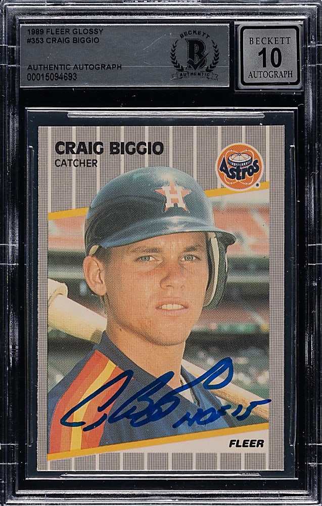 Signed 1989 Fleer Glossy #353 Craig Biggio Rookie Beckett GEM MINT 10