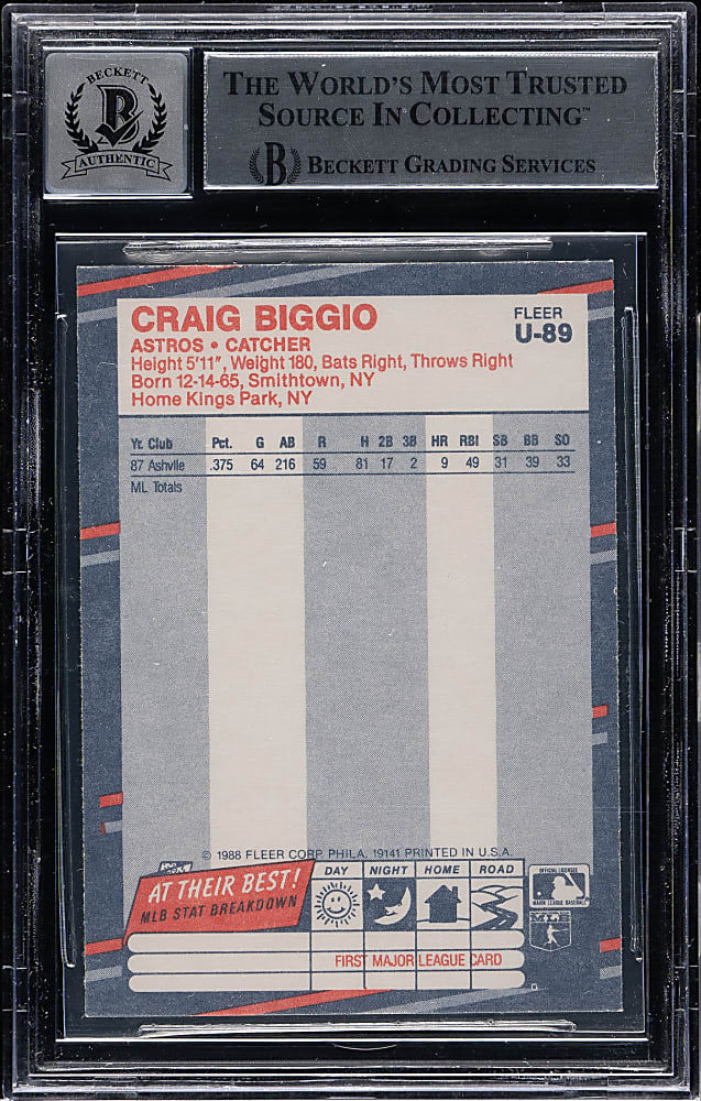 Signed 1988 Fleer Update #U89 Craig Biggio Rookie Beckett GEM MINT 10