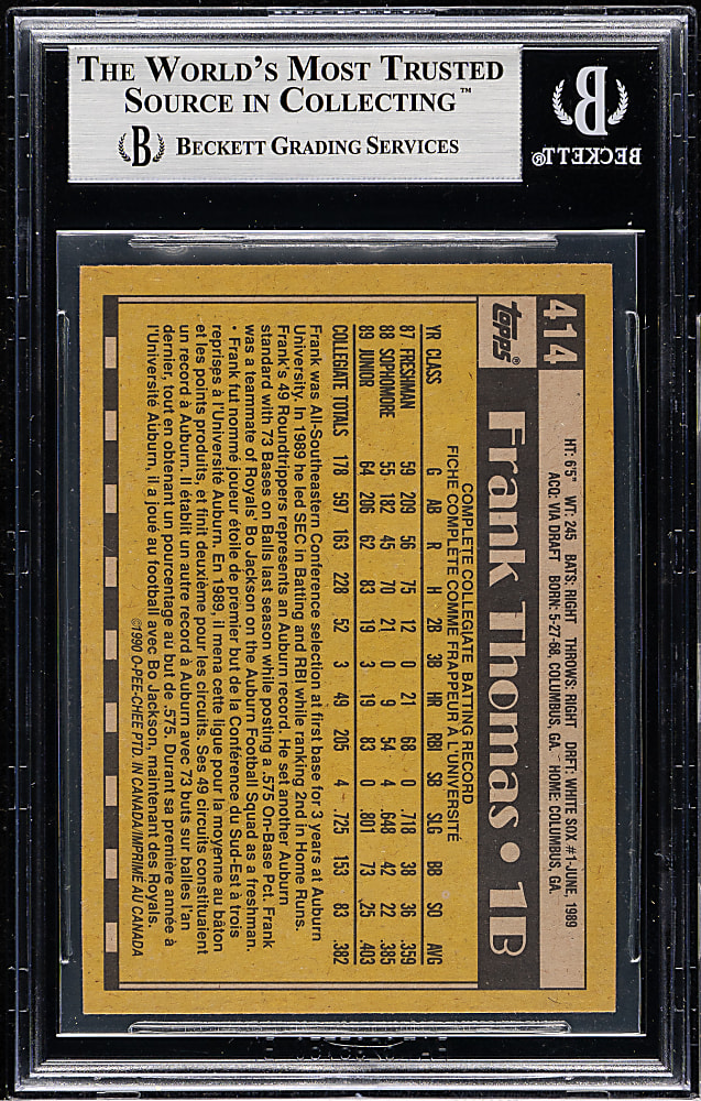 Signed 1990 O-Pee-Chee #414 Frank Thomas Rookie Beckett GEM MINT 10
