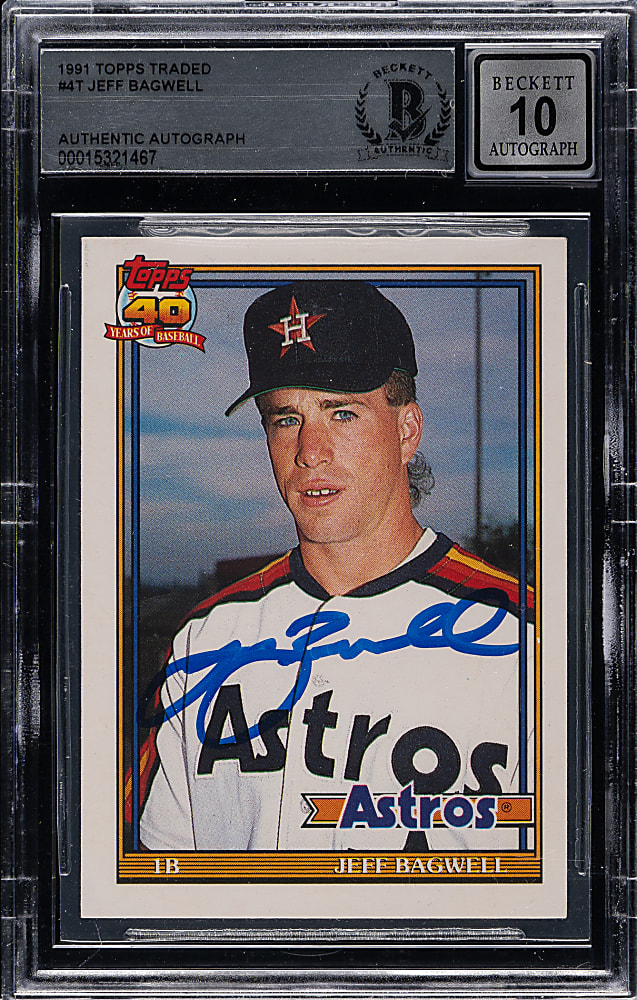 Signed 1991 Topps Traded #4T Jeff Bagwell Rookie Beckett GEM MINT 10