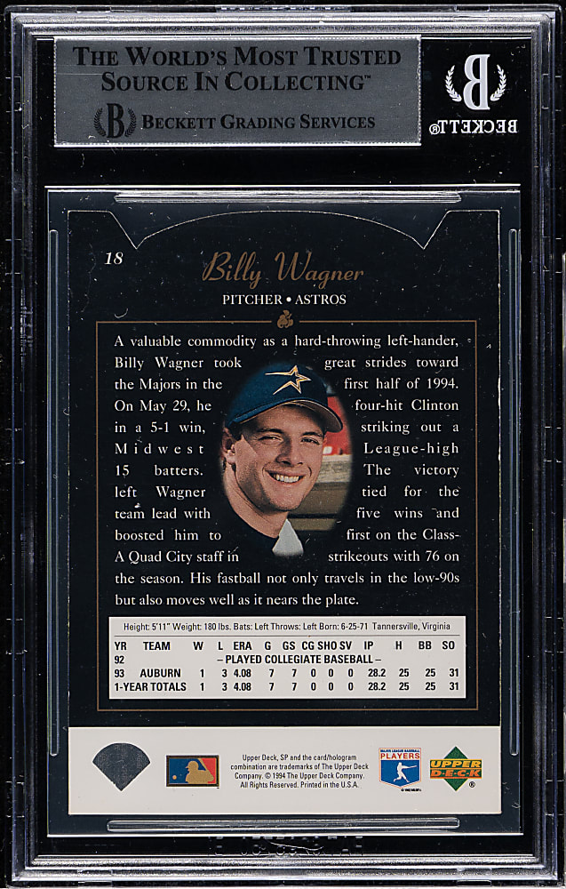 Signed 1994 Upper Deck SP Foil #18 Billy Wagner Rookie Die-Cut - Beckett