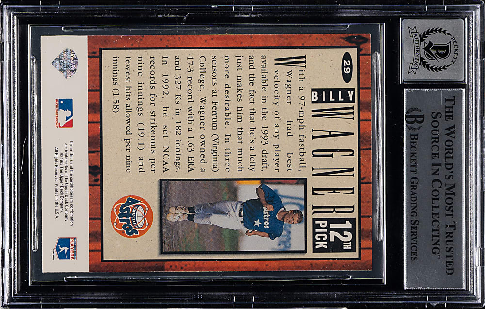 Signed 1994 Collector's Choice #29 Billy Wagner Rookie Beckett GEM MINT 10