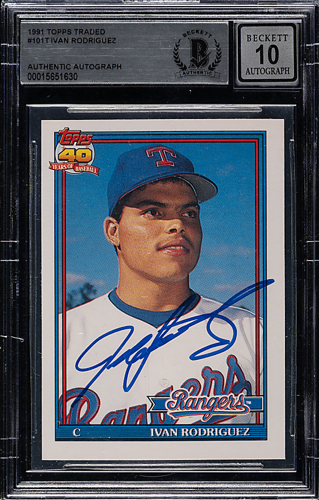 Signed 1991 Topps Traded #101T Ivan Rodriguez Rookie Beckett GEM MINT 10