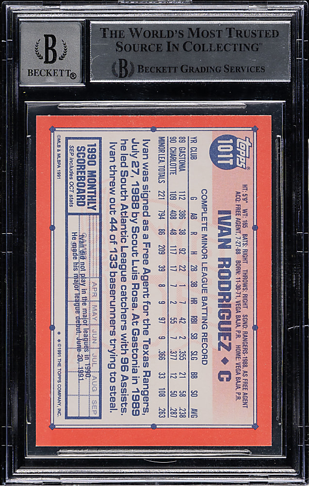 Signed 1991 Topps Traded #101T Ivan Rodriguez Rookie Beckett GEM MINT 10
