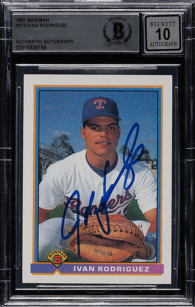 Signed 1991 Bowman #272 Ivan Rodriguez Rookie Beckett GEM MINT 10