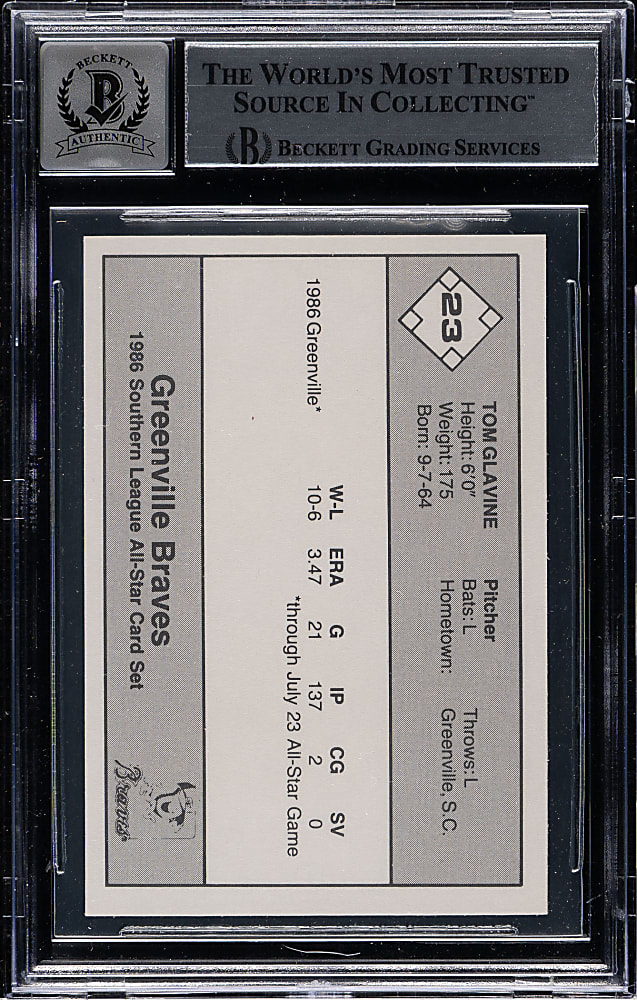 Signed 1986 Southern League All-Stars #23 Tom Glavine Pre-Rookie Beckett GEM MINT 10