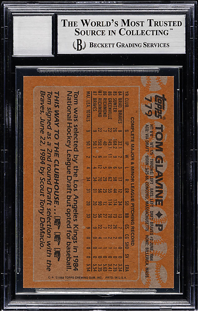 Signed 1988 Topps #779 Tom Glavine Rookie Beckett GEM MINT 10