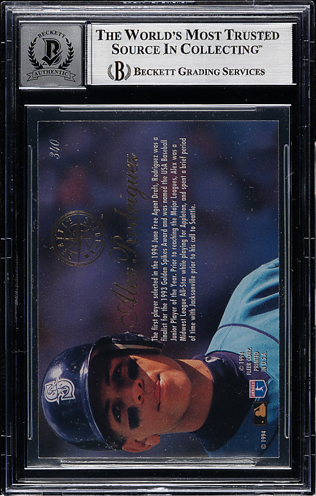 Signed 1994 Flair #340 Alex Rodriguez Rookie Beckett GEM MINT 10