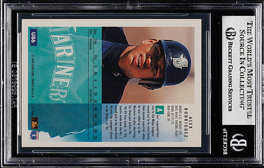Signed 1994 Fleer Update #U86 Alex Rodriguez Rookie - Beckett