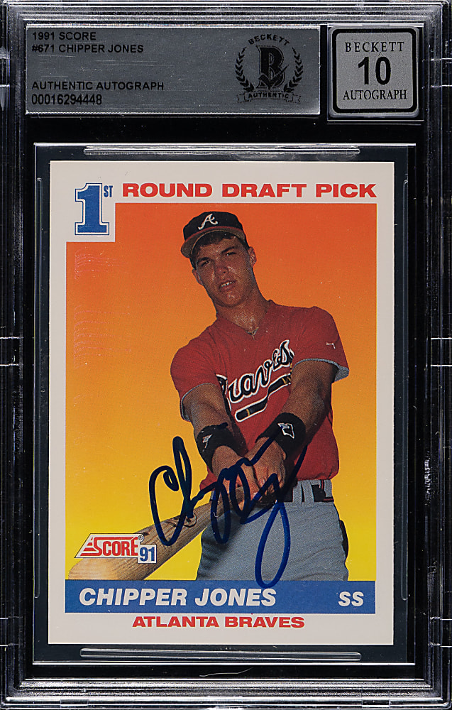 Signed 1991 Score #671 Chipper Jones Rookie Beckett GEM MINT 10