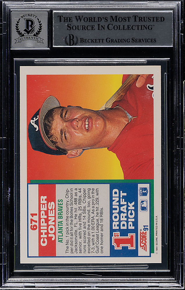 Signed 1991 Score #671 Chipper Jones Rookie Beckett GEM MINT 10
