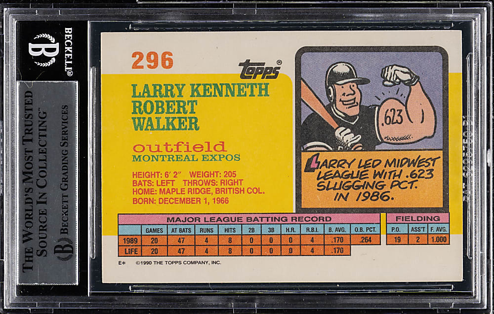 Signed 1990 Topps Big #296 Larry Walker Rookie Beckett GEM MINT 10