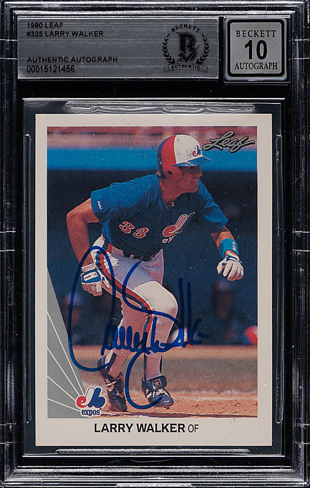 Signed 1990 Leaf #325 Larry Walker Rookie Beckett GEM MINT 10