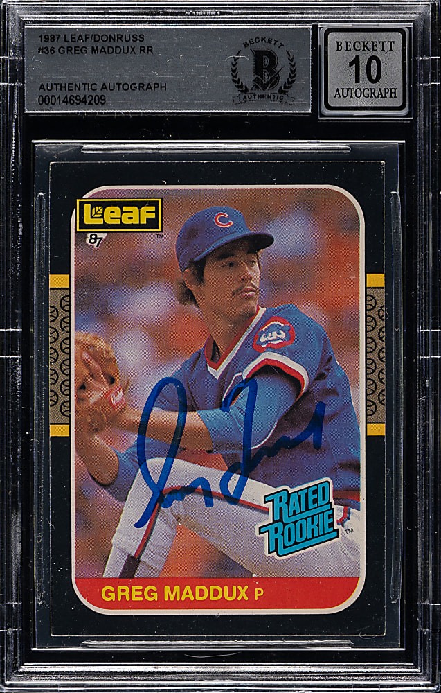 Signed 1987 Leaf Donruss #36 Greg Maddux Rookie Beckett GEM MINT 10