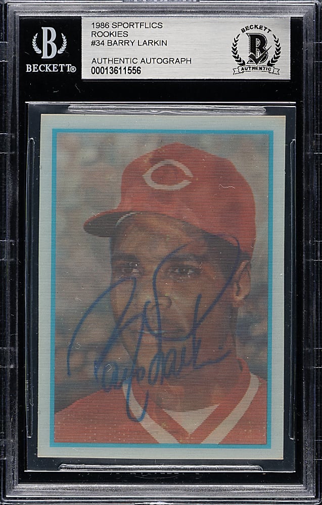 Signed 1986 Sportflics Rookies #34 Barry Larkin Rookie Beckett GEM MINT 10