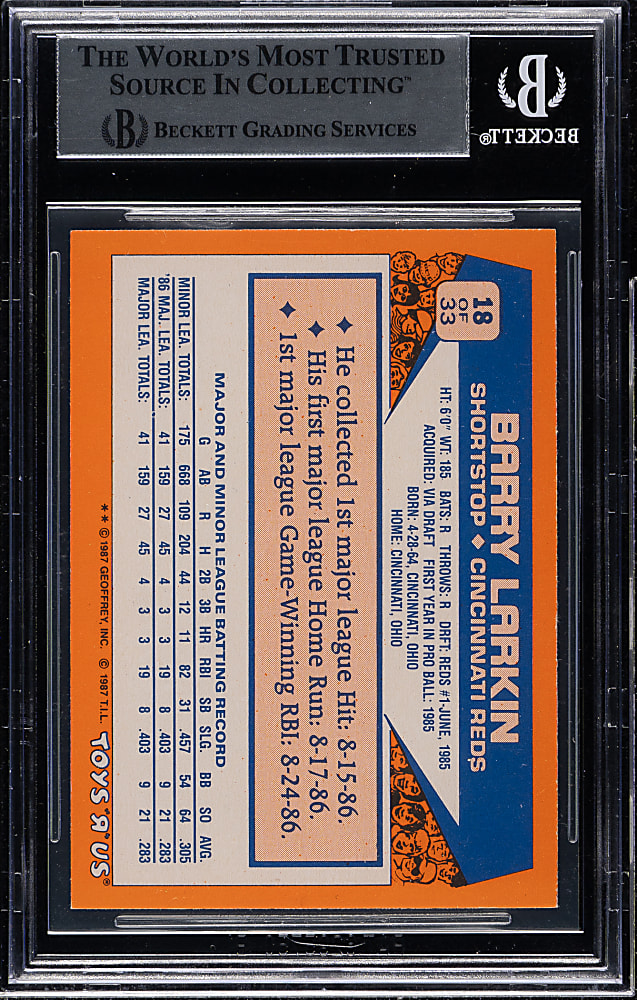 Signed 1987 Toys R Us Rookies #18 Barry Larkin Rookie - Beckett