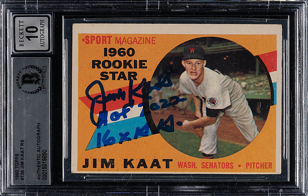 Signed 1960 Topps #136 Jim Kaat Rookie Beckett GEM MINT 10