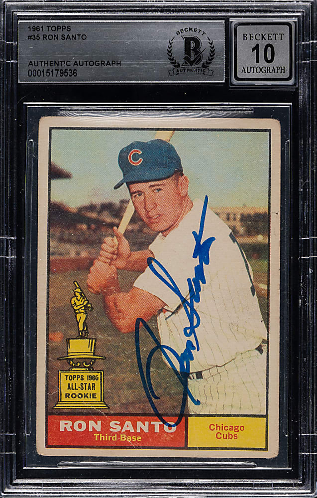 Signed 1961 Topps #35 Ron Santo Rookie Beckett GEM MINT 10