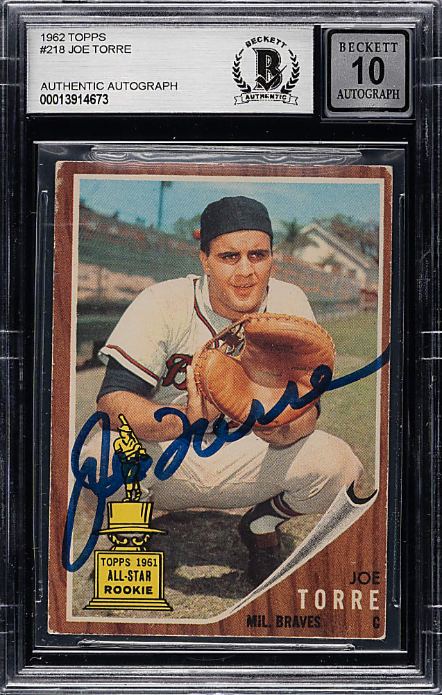 Signed 1962 Topps #218 Joe Torre Rookie Beckett GEM MINT 10