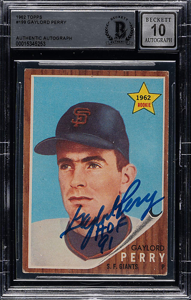 Signed 1962 Topps #199 Gaylord Perry Rookie Beckett GEM MINT 10