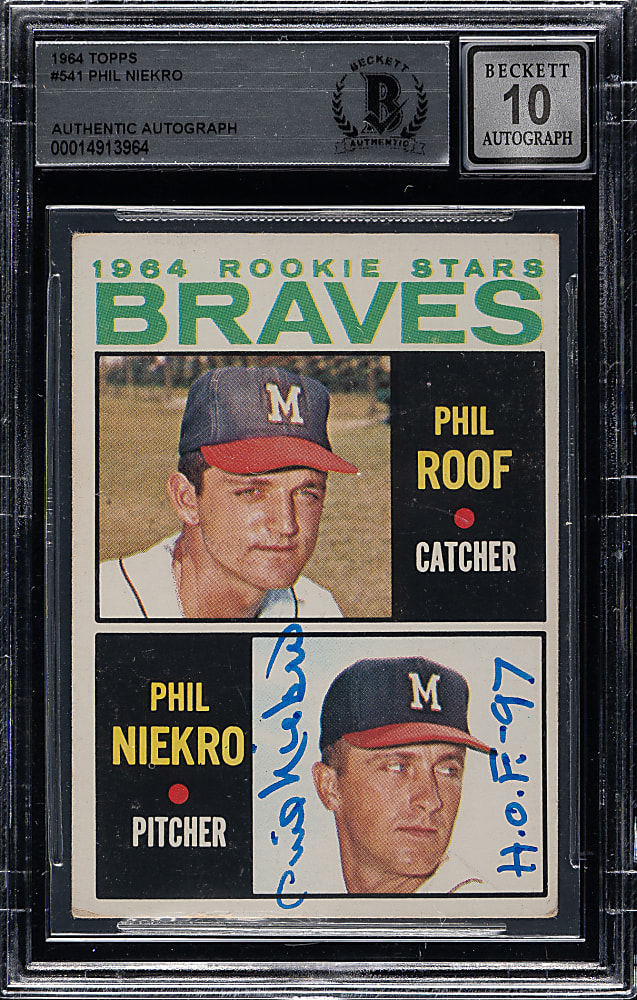 Signed 1964 Topps #541 Phil Niekro Rookie Beckett GEM MINT 10