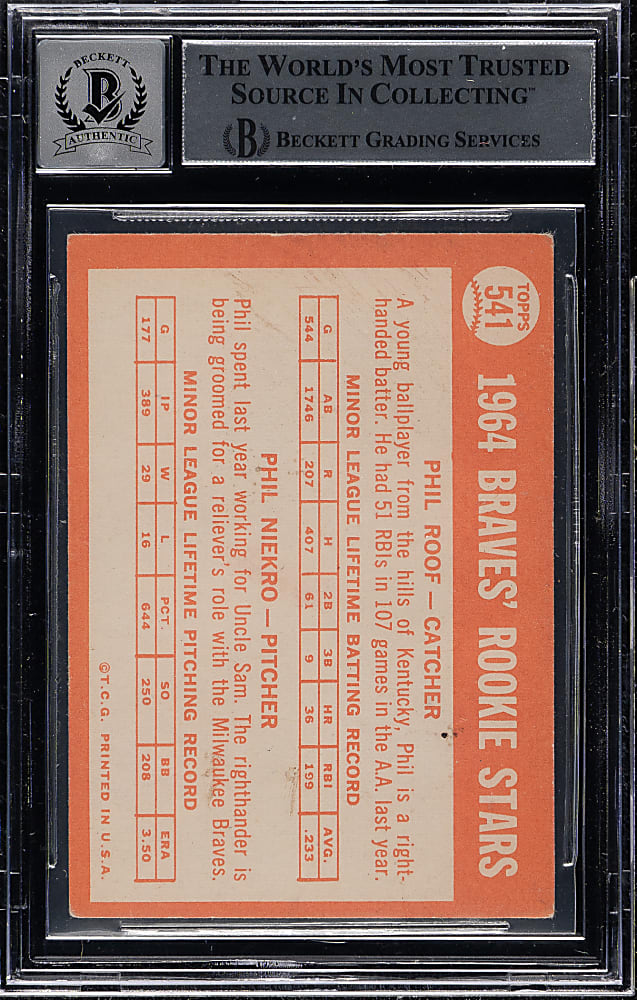 Signed 1964 Topps #541 Phil Niekro Rookie Beckett GEM MINT 10