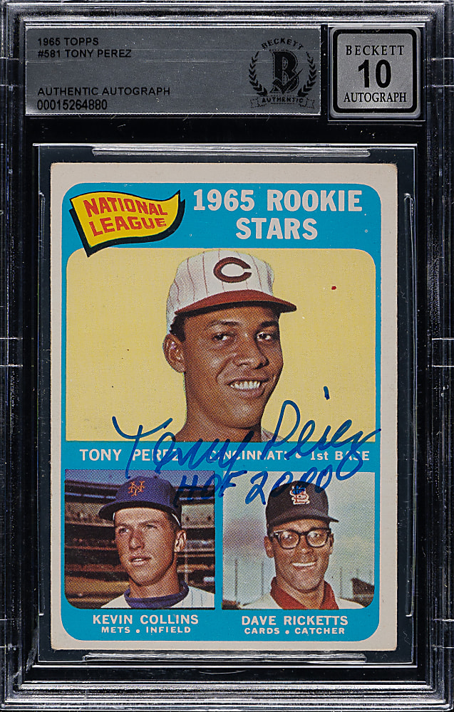 Signed 1965 Topps #581 Tony Perez Rookie Beckett GEM MINT 10