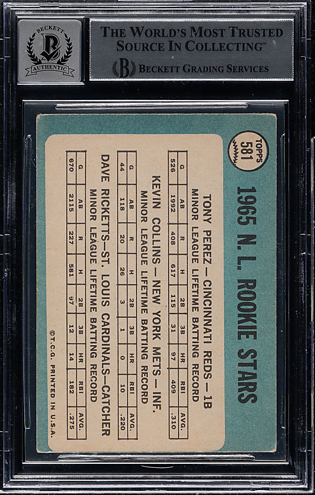 Signed 1965 Topps #581 Tony Perez Rookie Beckett GEM MINT 10