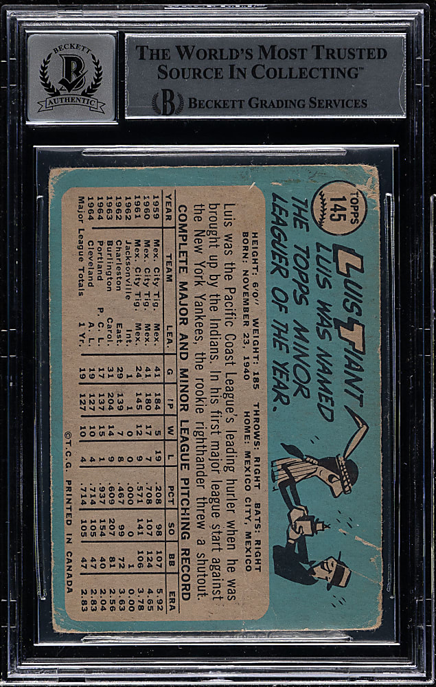 Signed 1965 O-Pee-Chee #145 Luis Tiant Rookie Beckett GEM MINT 10