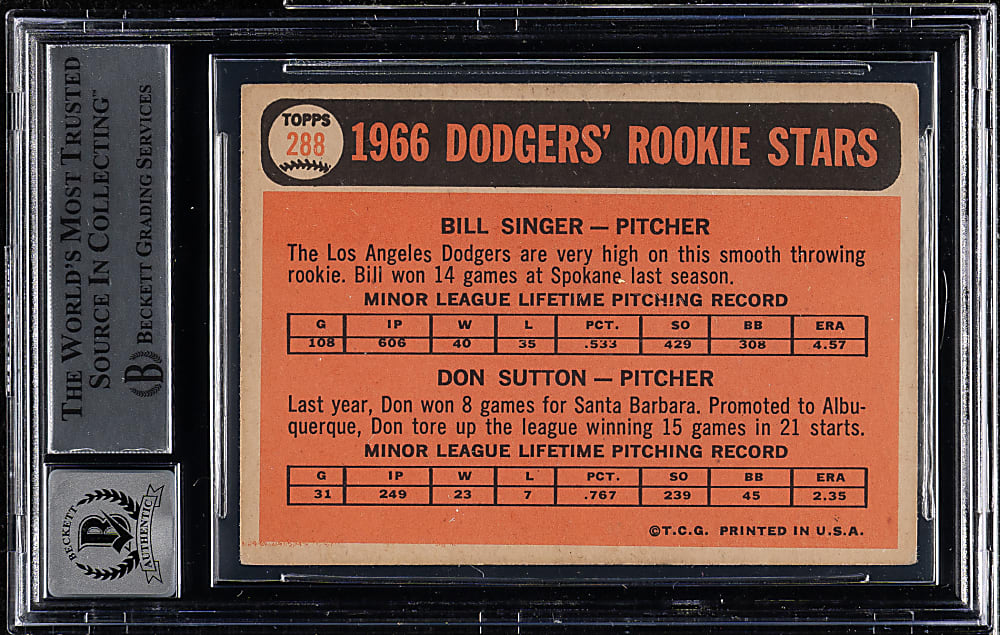 Signed 1966 Topps #288 Don Sutton Rookie Beckett GEM MINT 10
