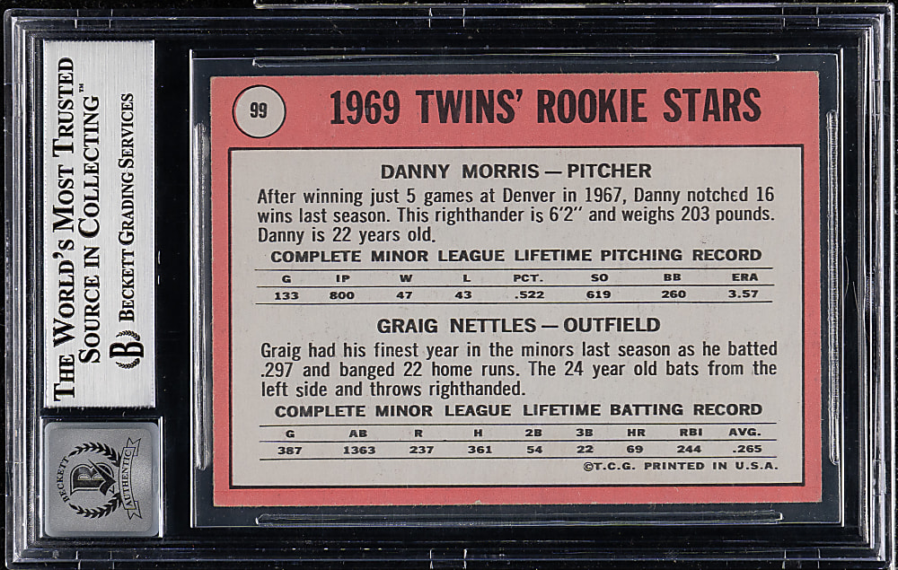Signed 1969 Topps #99 Graig Nettles Beckett GEM MINT 10 - "2x WSC '77 '78" Inscription