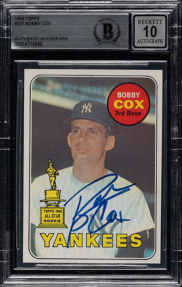 Signed 1969 Topps #237 Bobby Cox Rookie Beckett GEM MINT 10