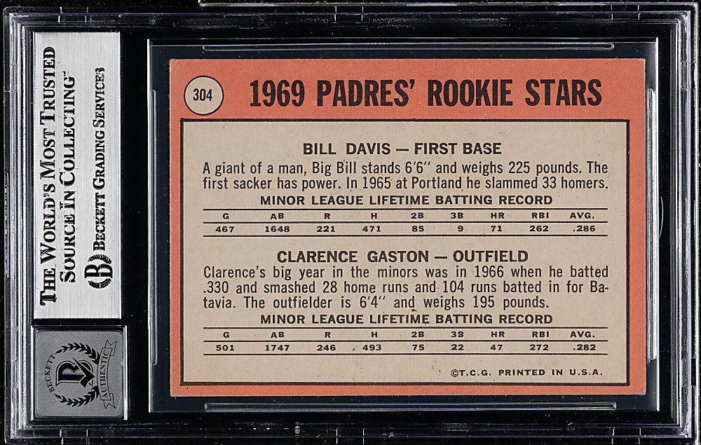 Signed 1969 Topps #304 Padres Rookie Stars with Clarence Gaston Beckett GEM MINT 10
