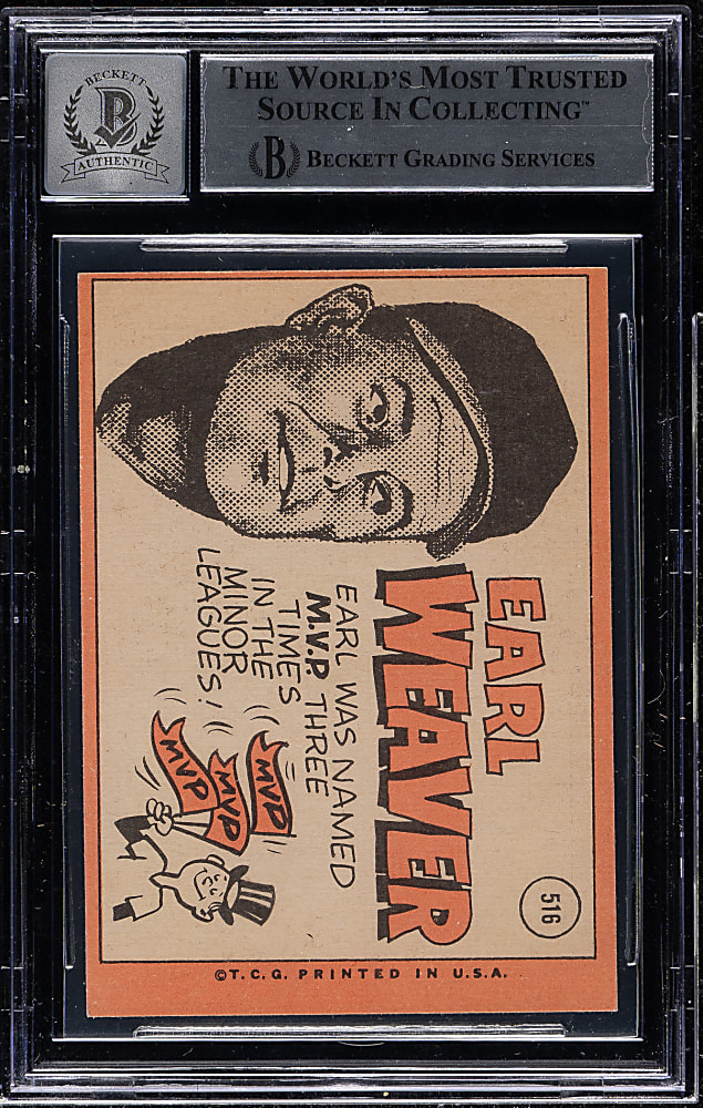 Signed 1969 Topps #516 Earl Weaver Beckett GEM MINT 10 - "HOF 96" Inscription