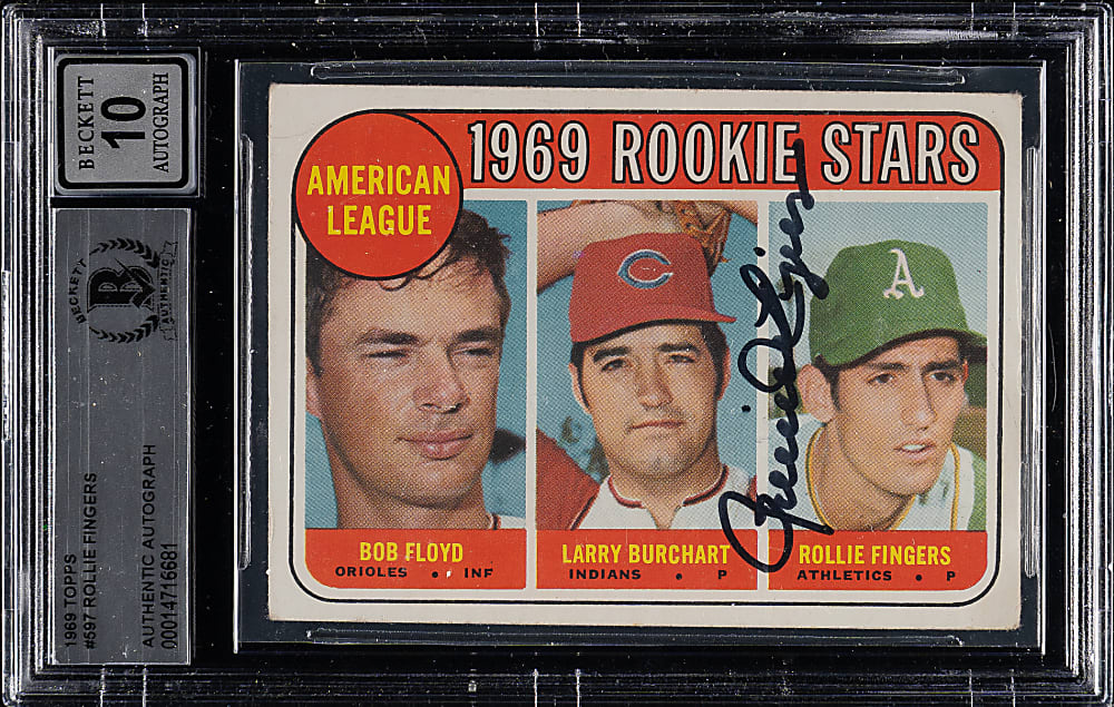Signed 1969 Topps #597 Rollie Fingers Rookie Beckett GEM MINT 10