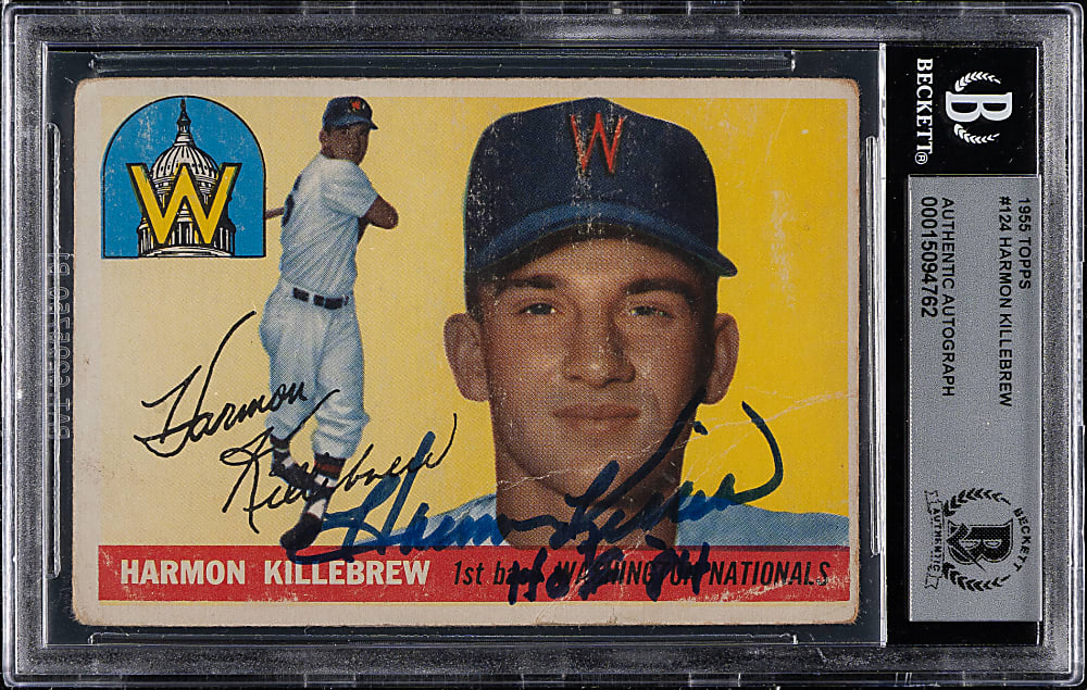 Signed 1955 Topps #124 Harmon Killebrew Rookie Beckett GEM MINT 10 - "HOF 84" Inscription