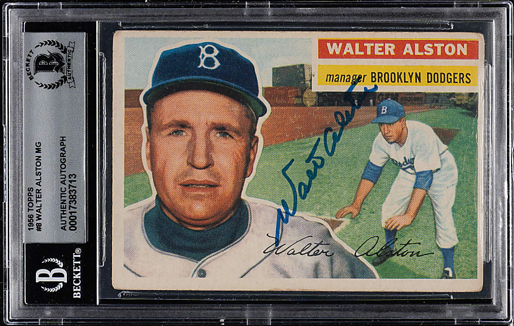 Signed 1956 Topps #8 Walter Alston Gray Back Beckett GEM MINT 10