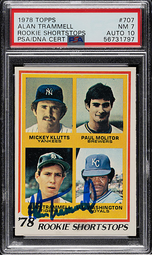 Signed 1978 Topps #707 Alan Trammell Rookie PSA NM 7 with GEM MINT 10 Signature
