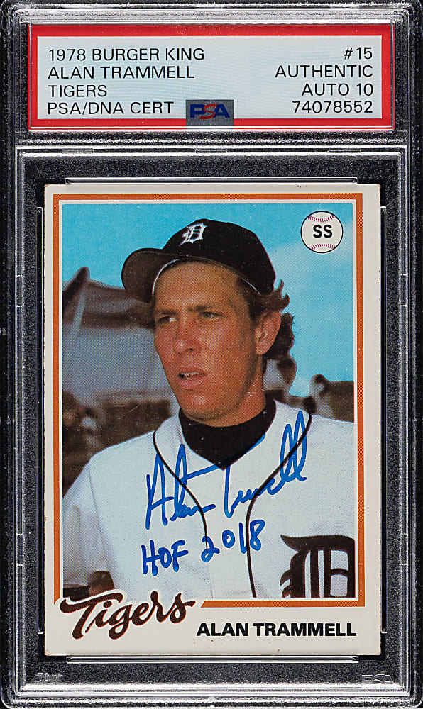 Signed 1978 Topps Burger King #15 Alan Trammell Rookie PSA/DNA GEM MINT 10 - "HOF 2018" Inscription