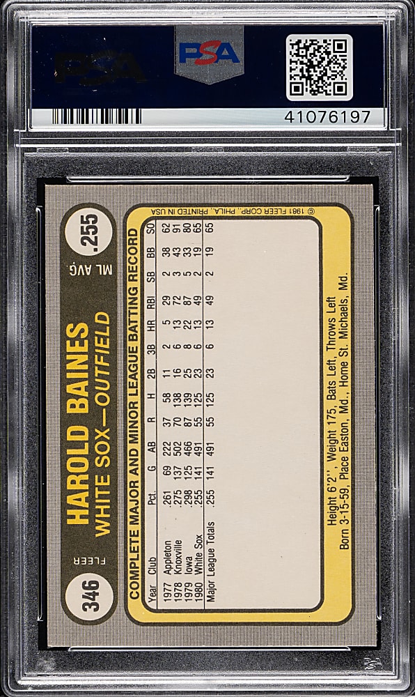 Signed 1981 Fleer #346 Harold Baines Rookie PSA/DNA GEM MINT 10